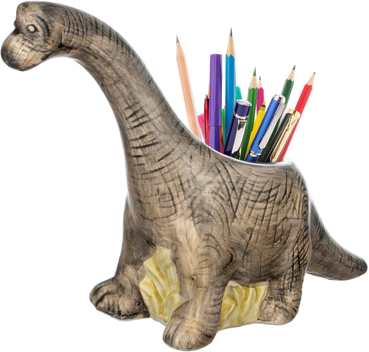 Dinosaur Pencil Holder 9.5" x 7.5" x 3" Ceramic Dinosaur Desk Office Accessory